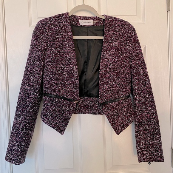 Calvin Klein Cropped Tweed Blazer Size 